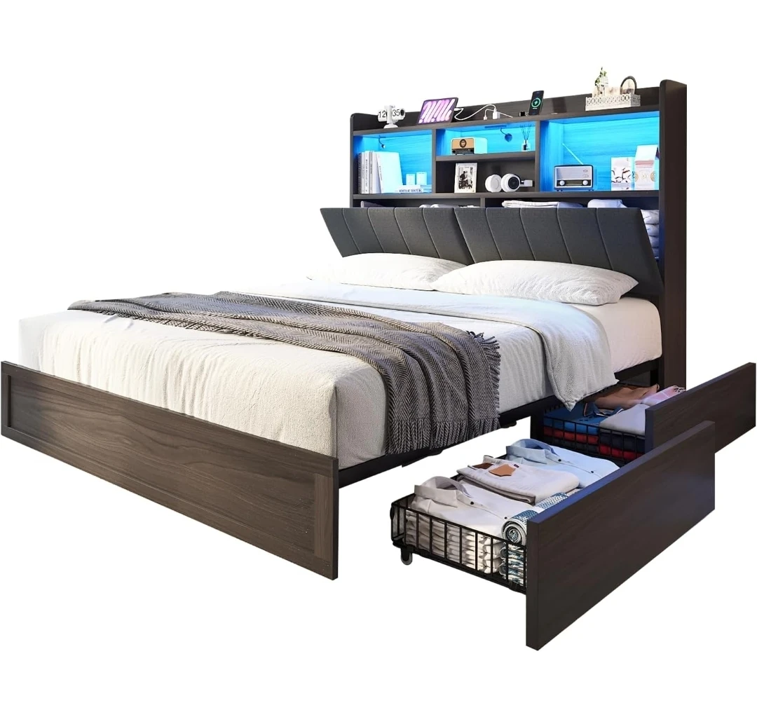 Storage Bed Frame with Headboard Shelves - photo 2