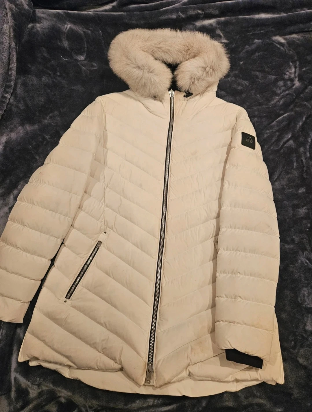 Moose Knuckles Puffer Jacket with Fur Hood - Cream