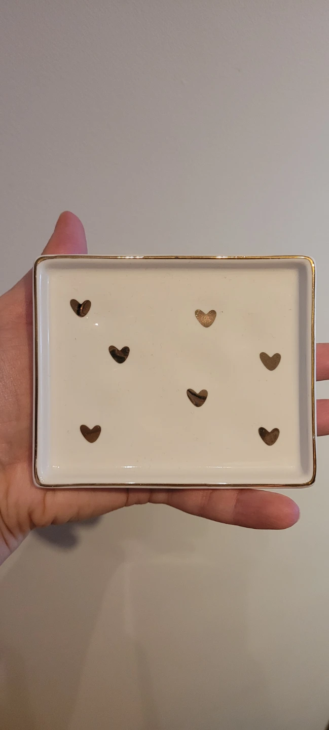 NEW White Trinket Dish with Gold Hearts