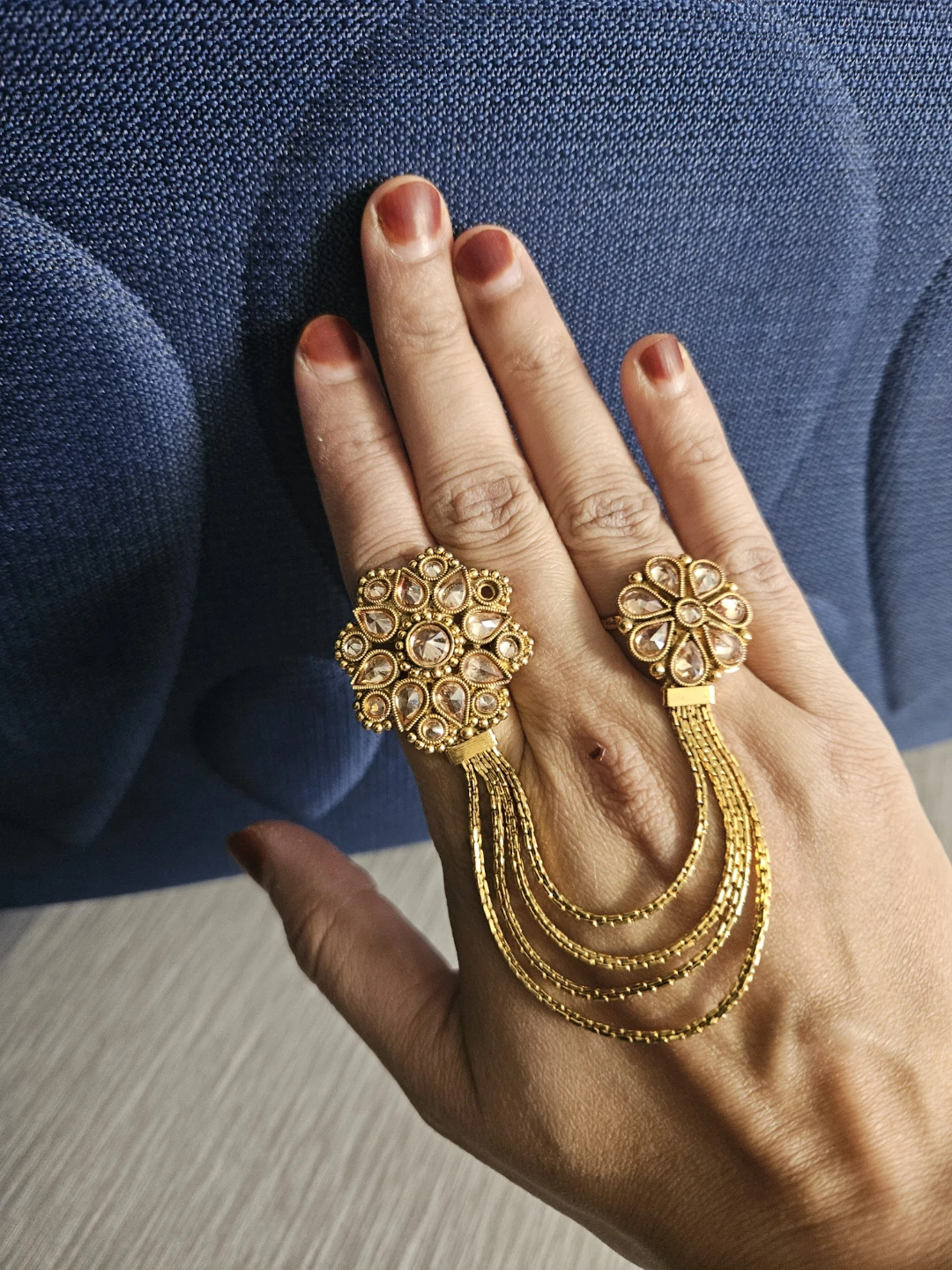 Gold Tone Statement Ring Bracelet with Rhinestones - photo 2