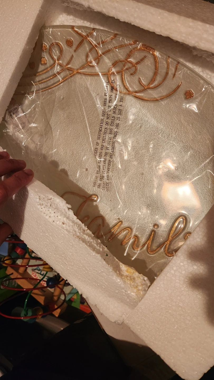 Glass 'Family' Platter with Rose Gold Trim