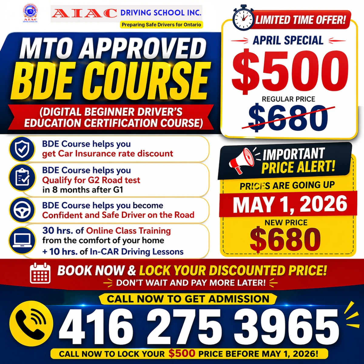 MTO Approved BDE Course only $500 April special
