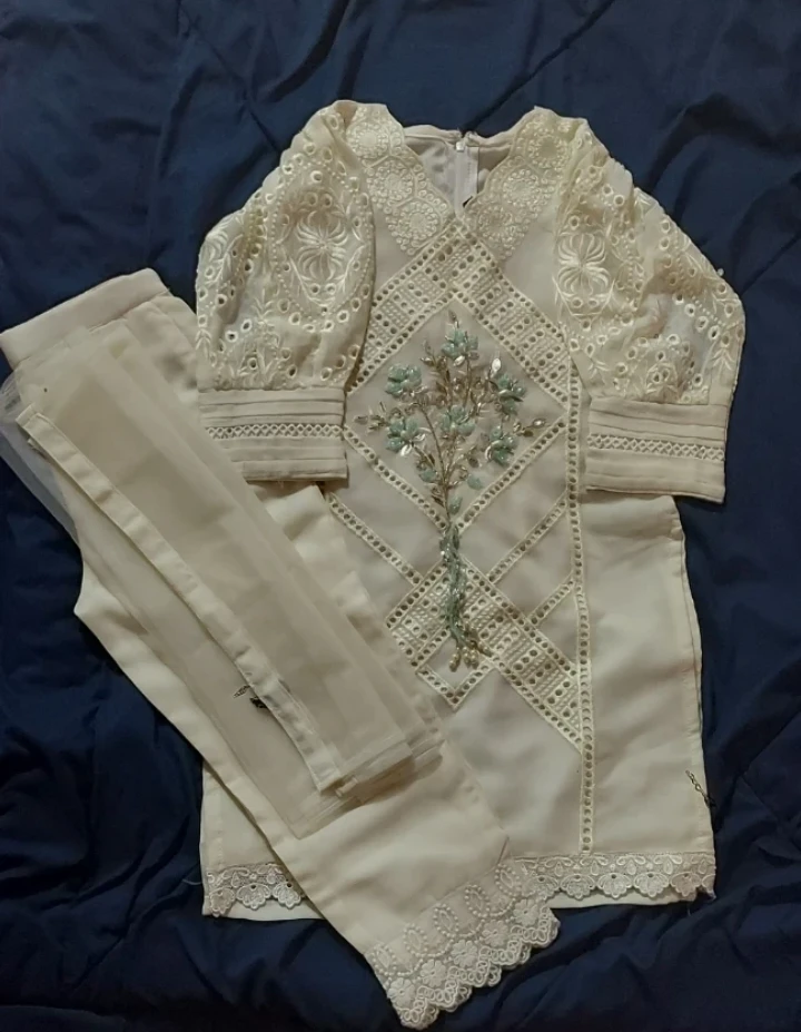 Kids Embroidered Cream pakistani party wear