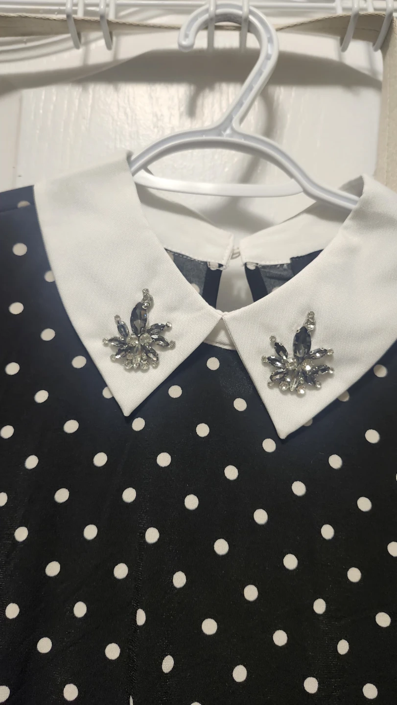 Polka Dot Blouse with Embellished Collar -  S - photo 2