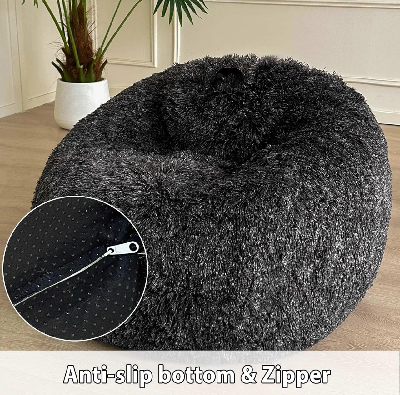 Grey Faux Fur Bean Bag Chair 38"x38"x40" - photo 2