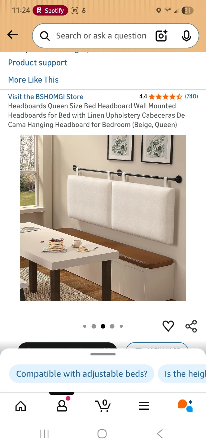 Beige Linen Upholstery Hanging Headboard - photo 3