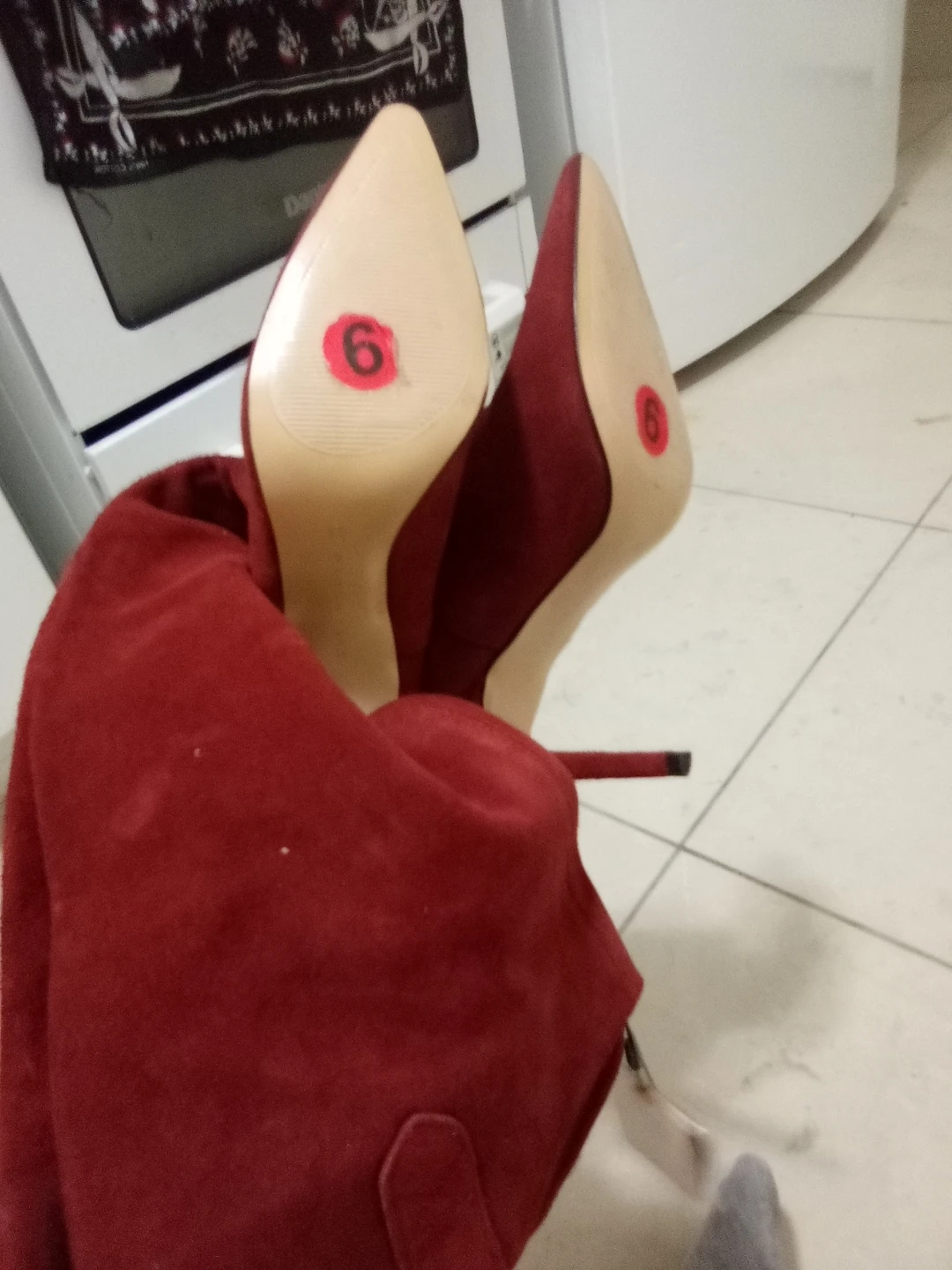 Red Suede Knee-High Boots - Size 6 - photo 4