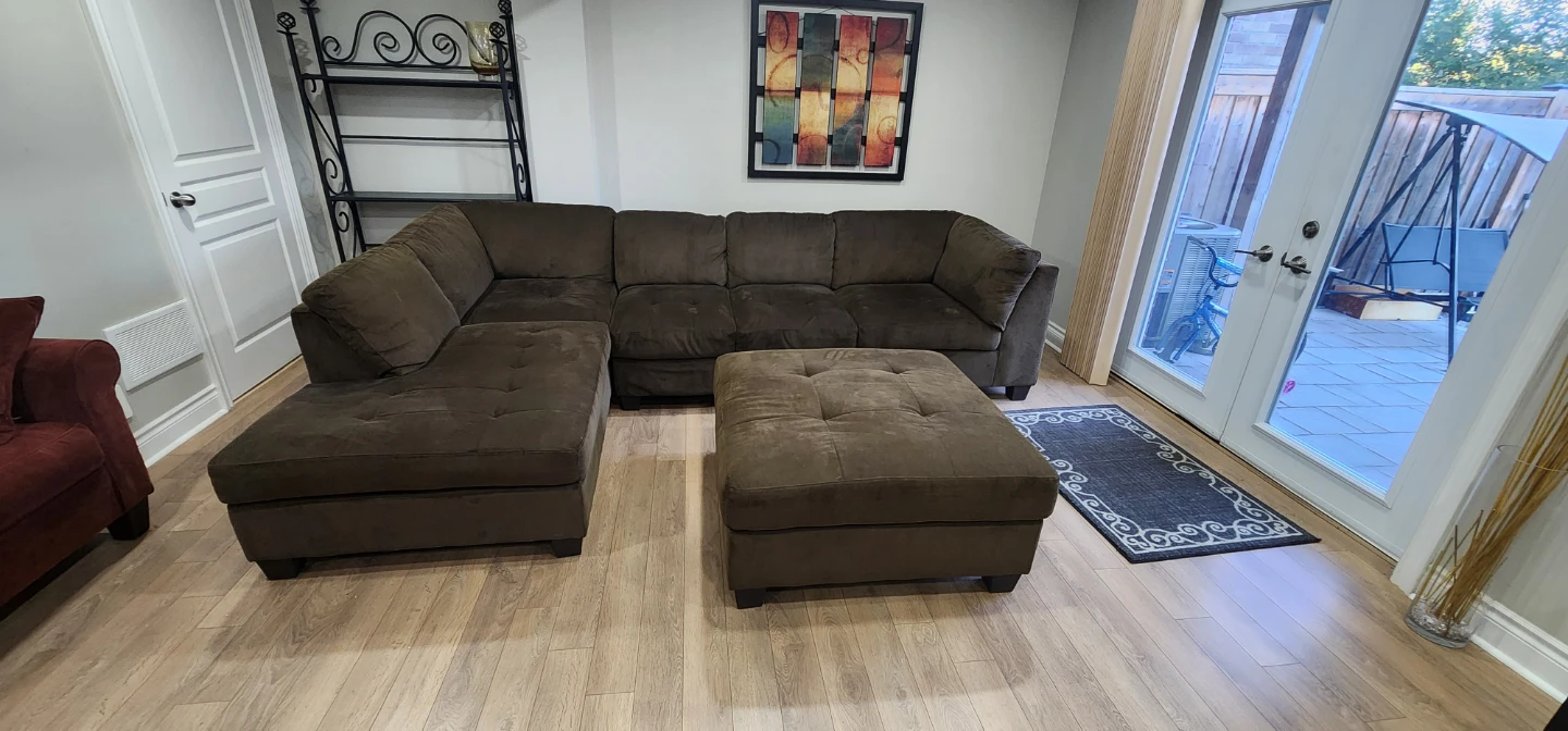 Brown Sectional Sofa with Ottoman