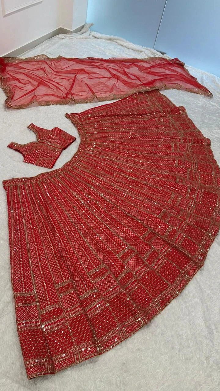 Red Sequined Lehengas Choli with Dupatta