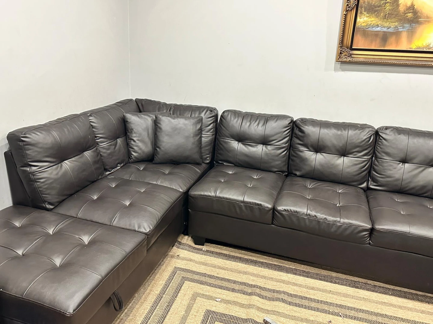 Dark Brown Faux Leather Sectional Sofa with Storage - photo 2