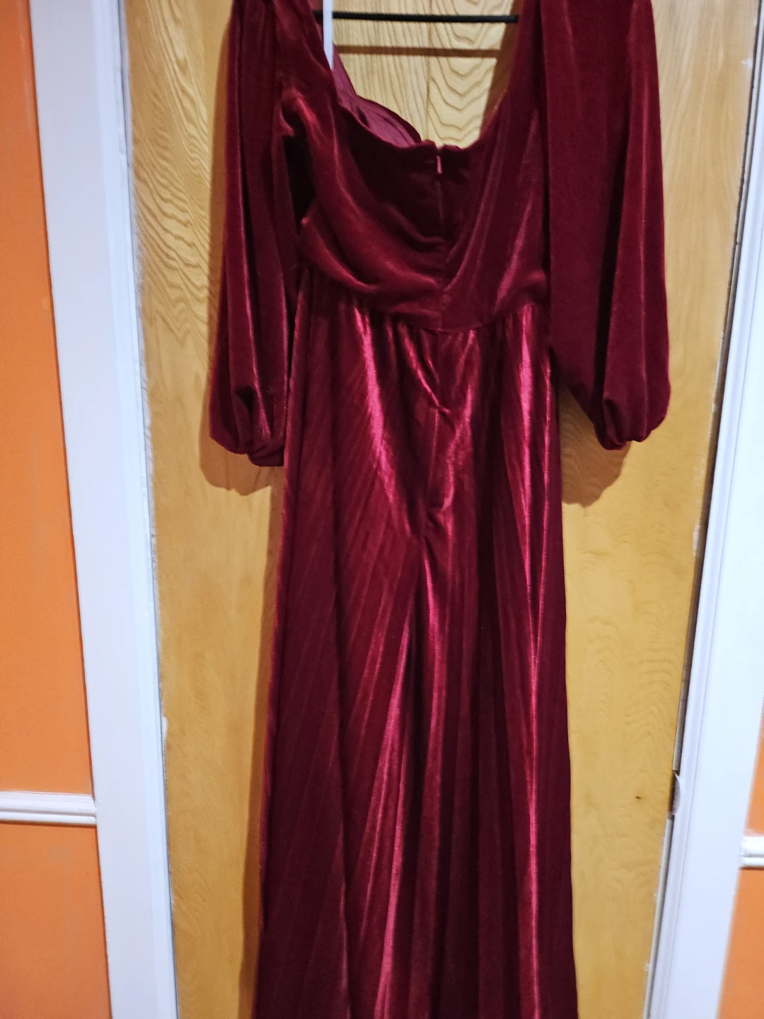 Red Velvet Maxi Dress with Square Neckline - photo 2