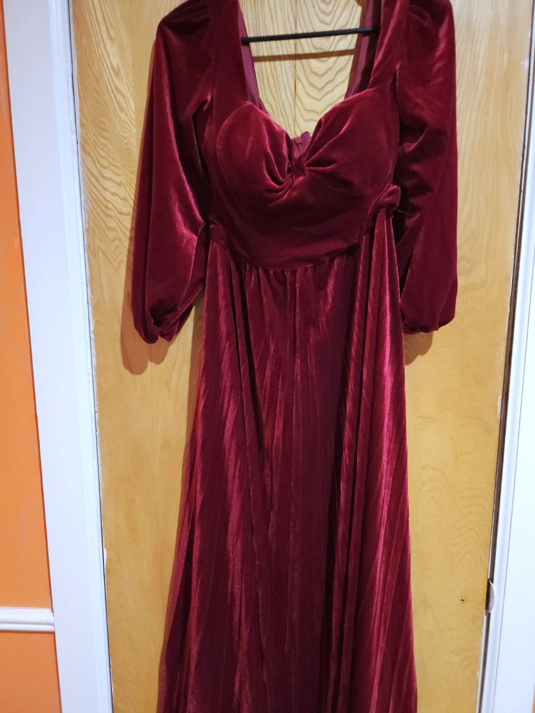 Red Velvet Maxi Dress with Square Neckline - photo 4