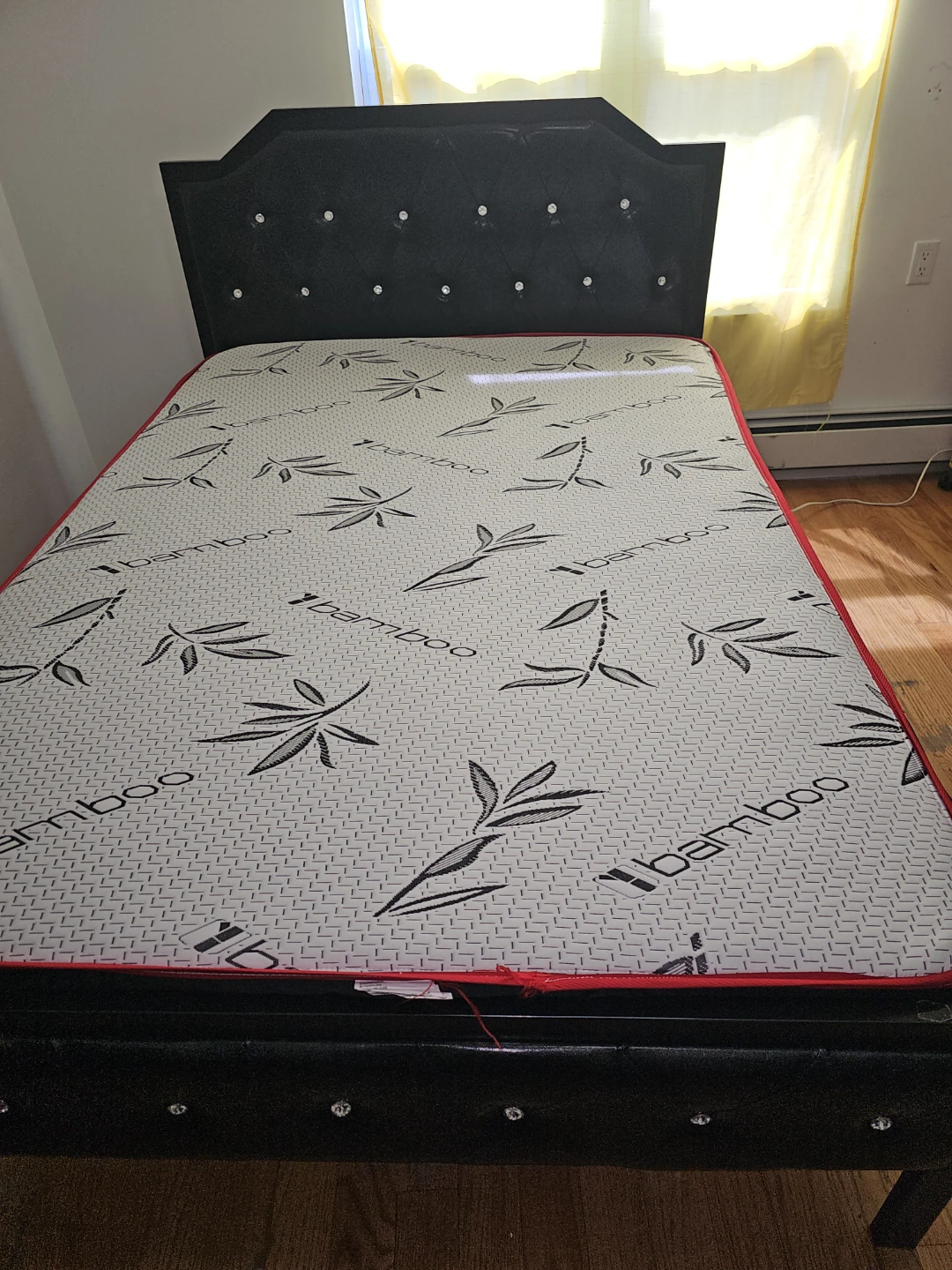 Bamboo Mattress with Black Faux Leather Bed Frame