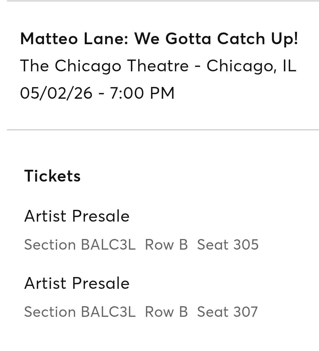 2 Matteo Lane Tickets - Chicago Theatre 05/02/26