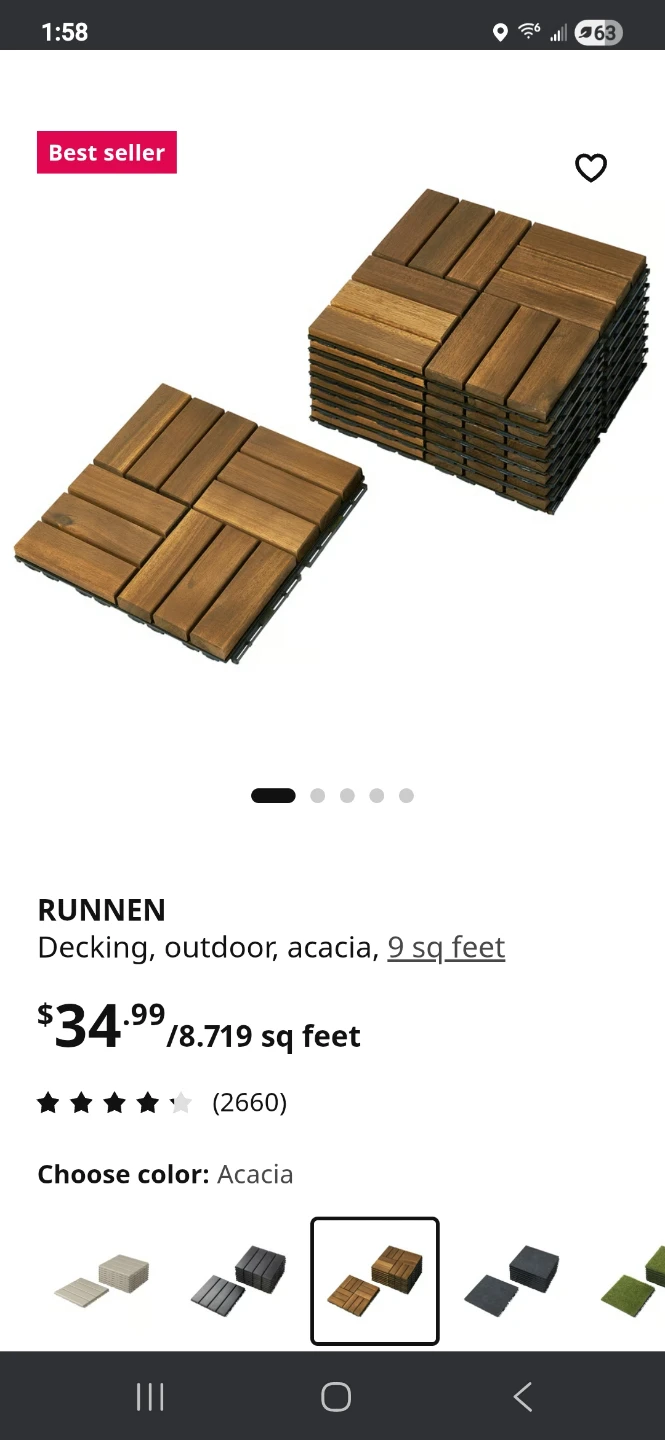RUNNEN Decking Outdoor Acacia Wood Tiles - 9 sq ft