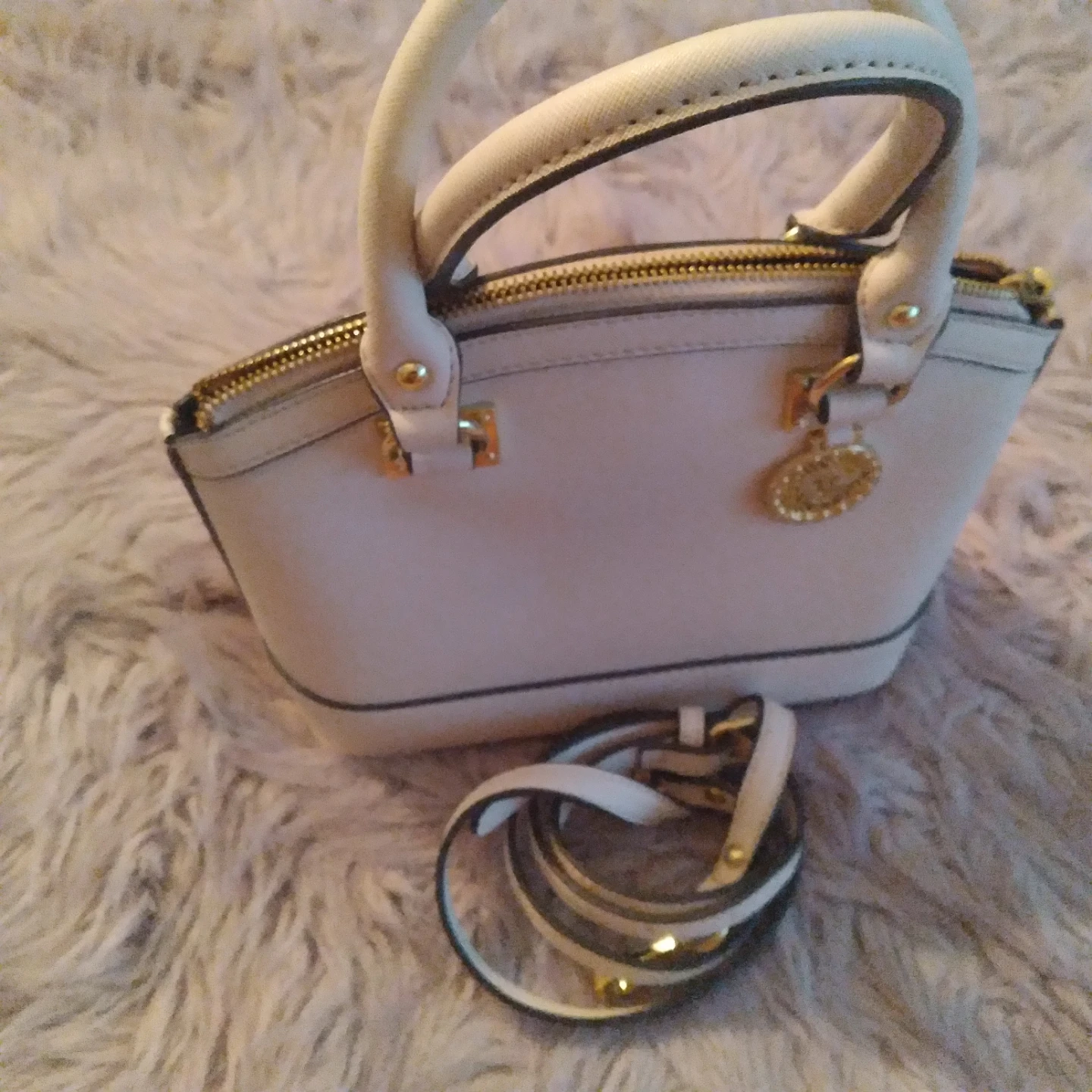 Cream Satchel Handbag with Crossbody Strap
