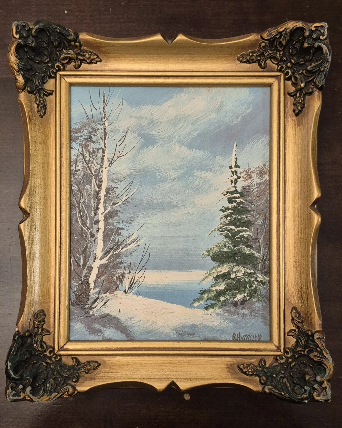 Framed Winter Landscape Painting by Raymond