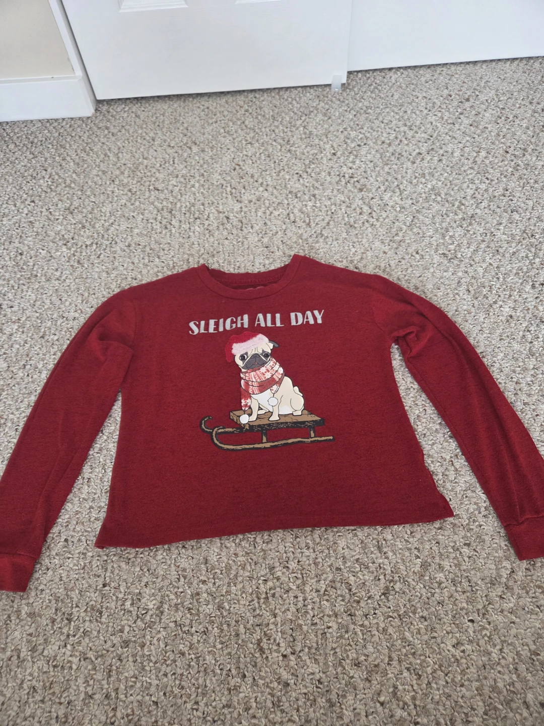 Kids' Christmas Pug Sleigh Long Sleeve Shirt