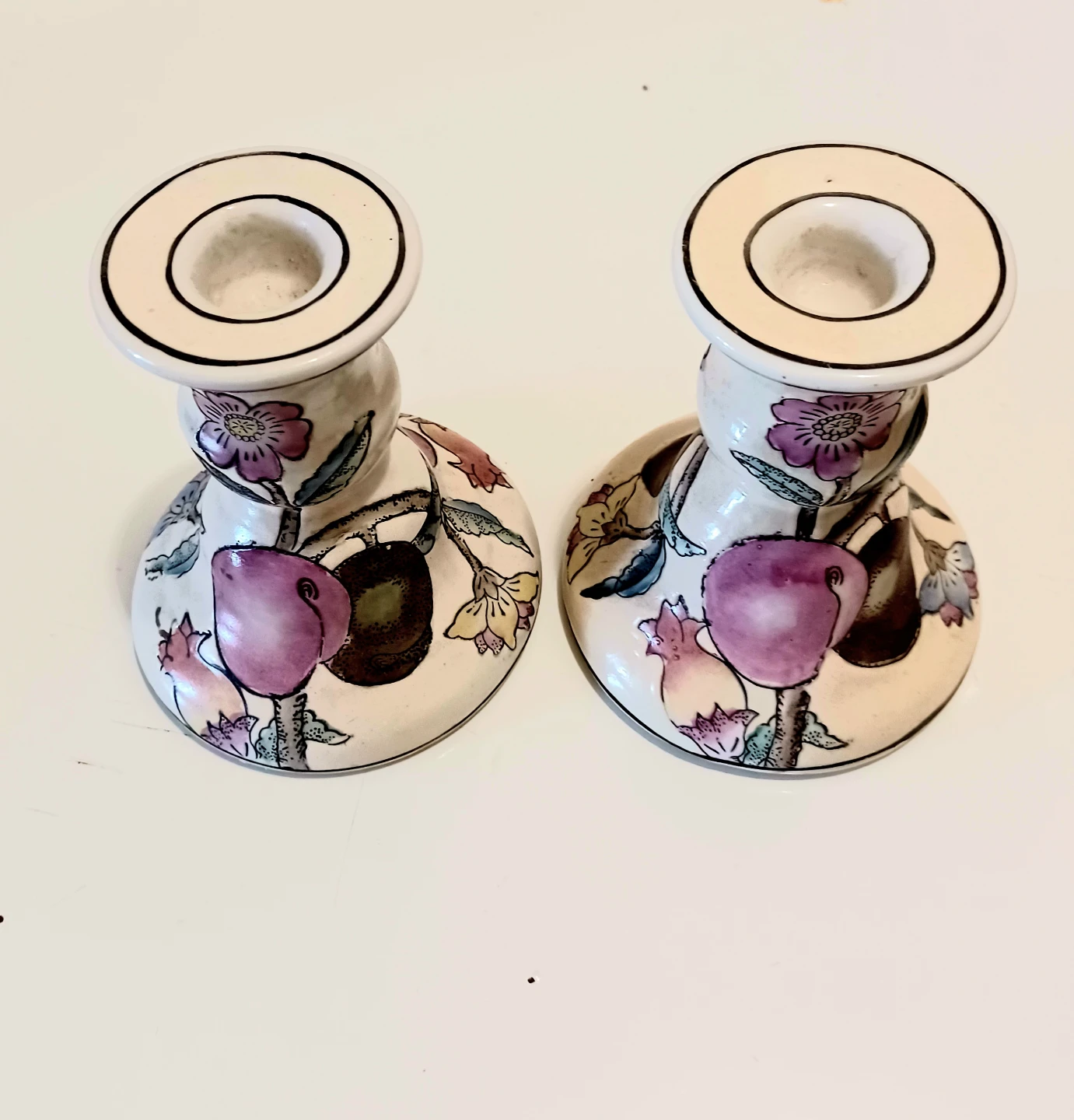 Vtg Chinoiserie SPI Hand Painted Candle Holders - photo 2