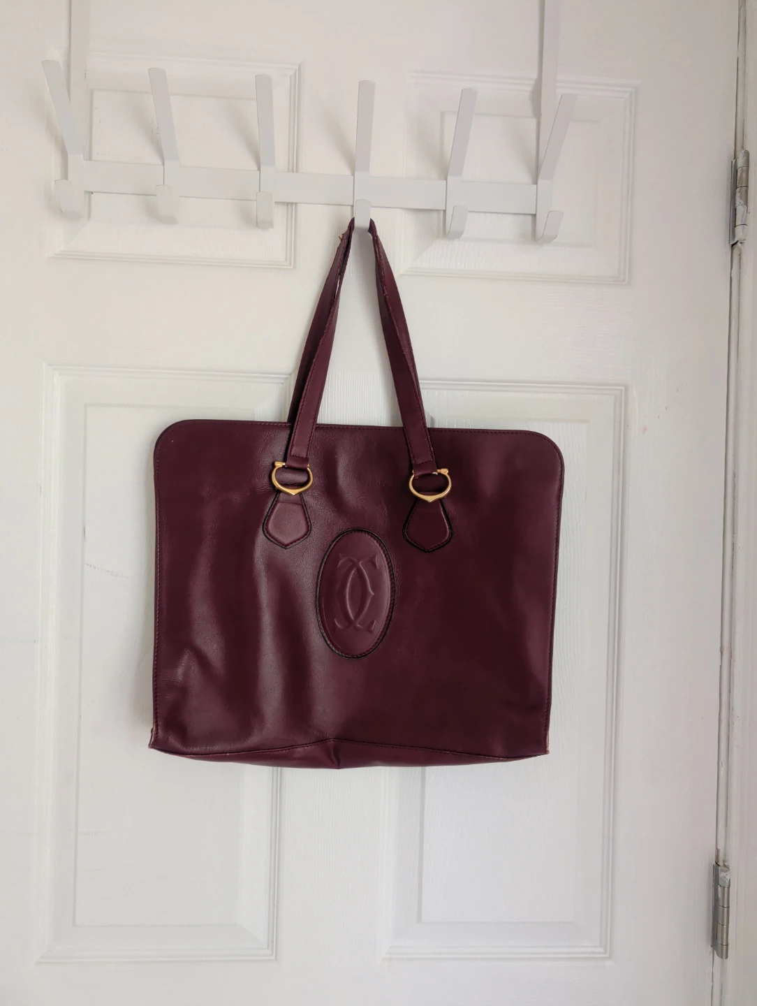 Burgundy Leather Tote Bag by Cartier
