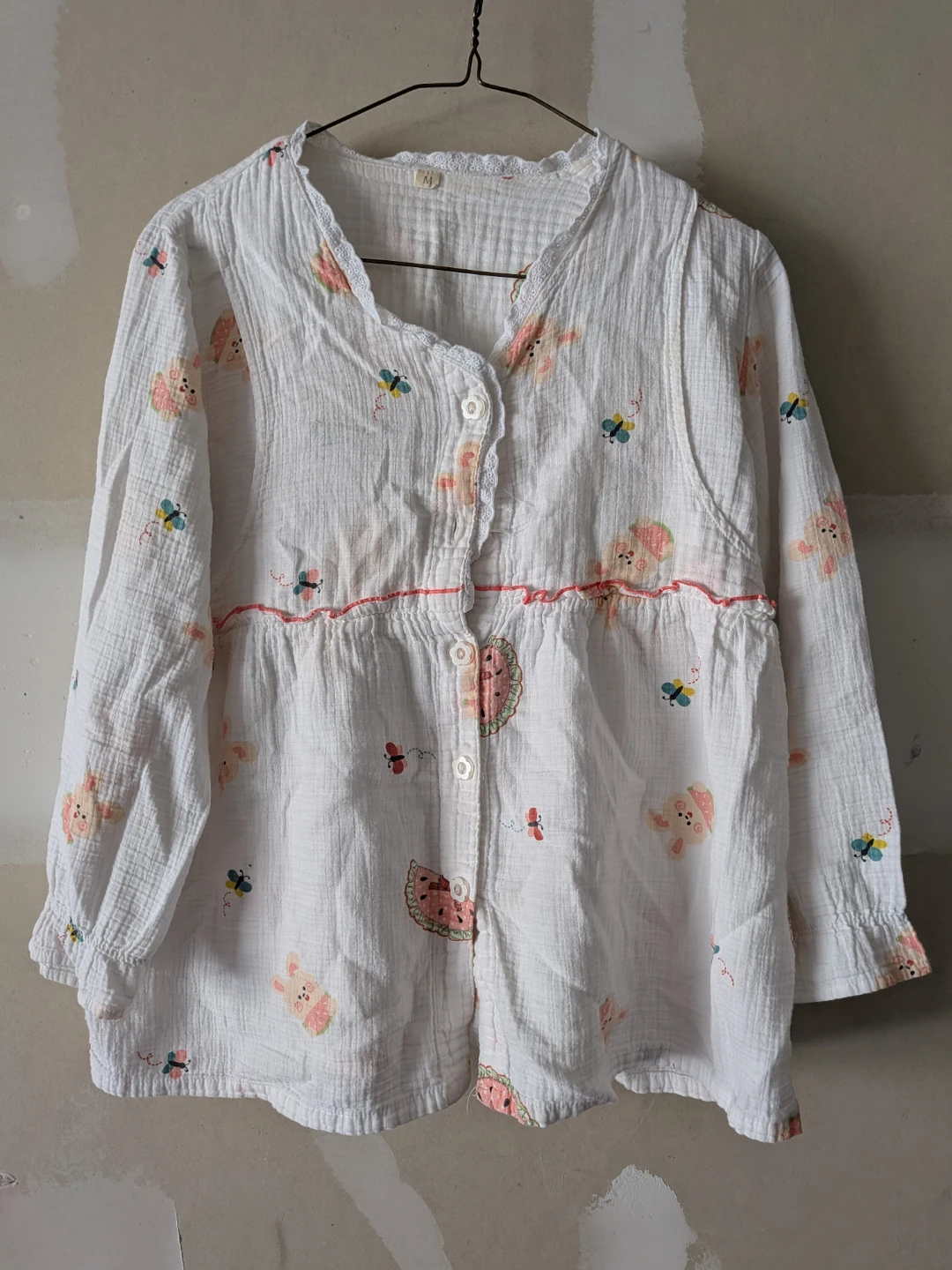 White Pajama Top with Animal Print - Size M