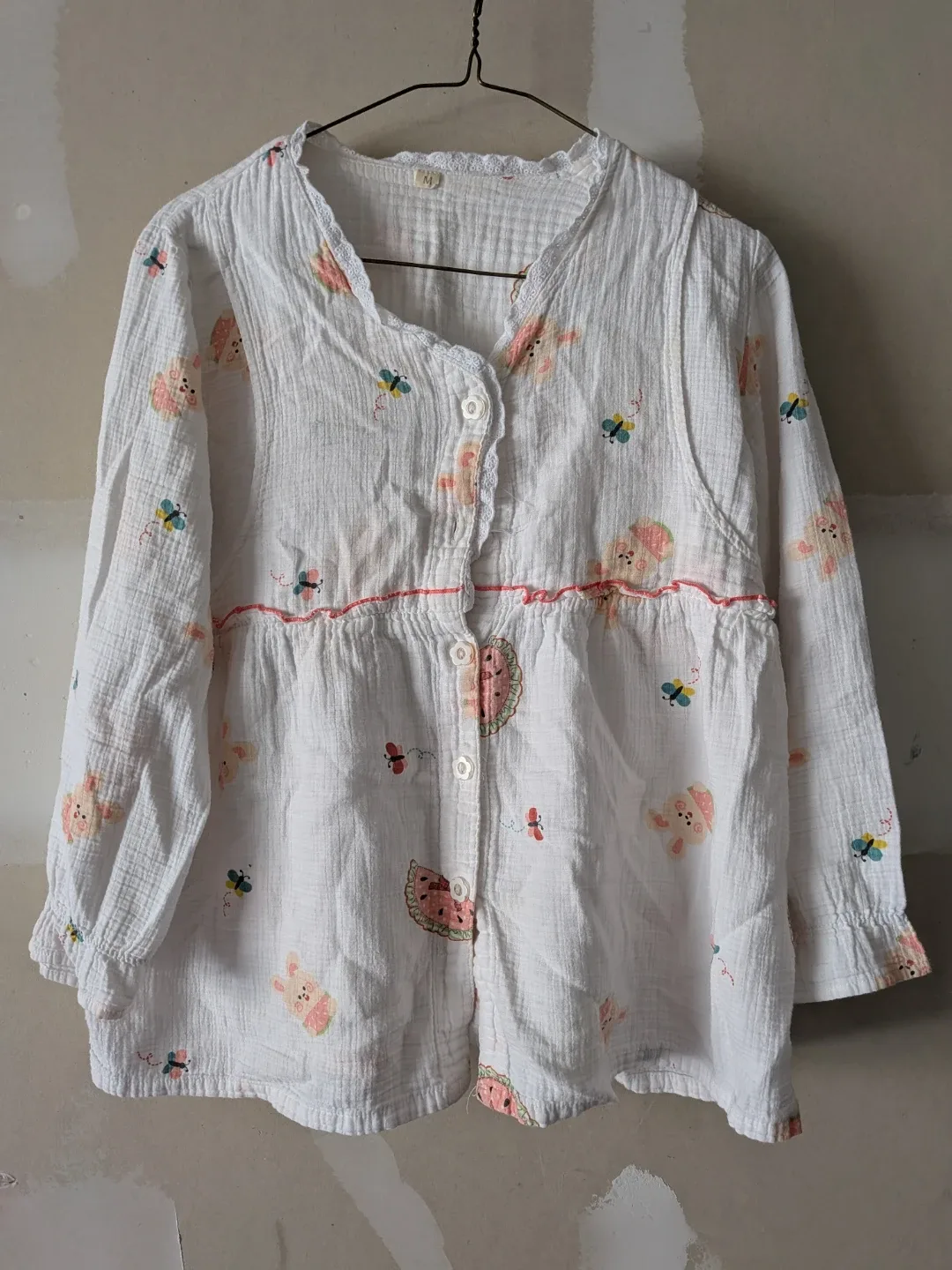 White Pajama Top with Animal Print - Size M