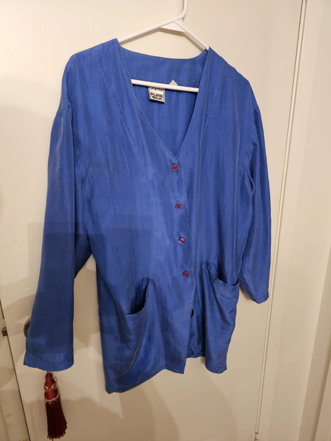 Chantal Pure Silk Blue Button-Up shirt Size 10