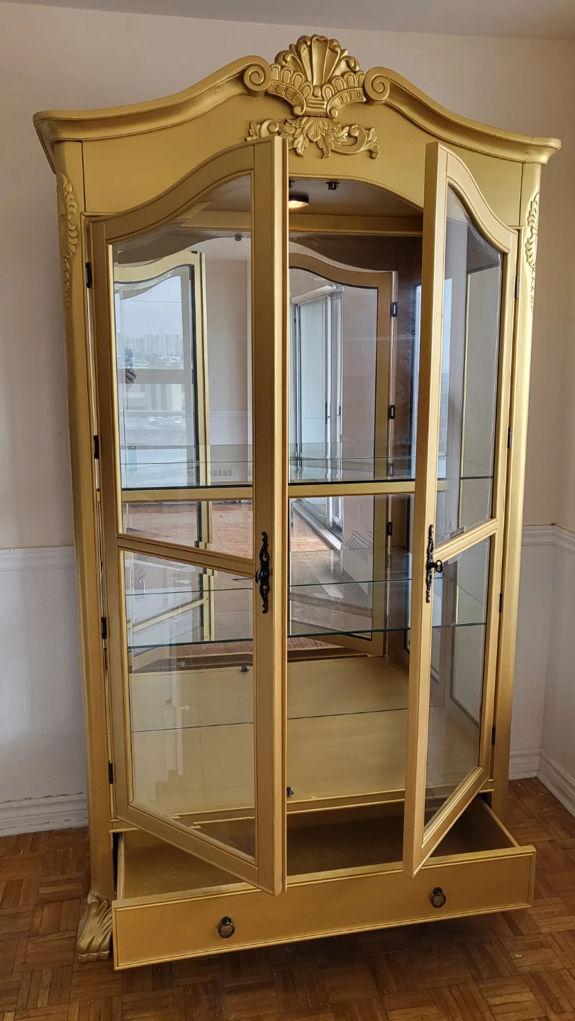 Gold Display Cabinet with Glass Doors and Drawer - photo 2