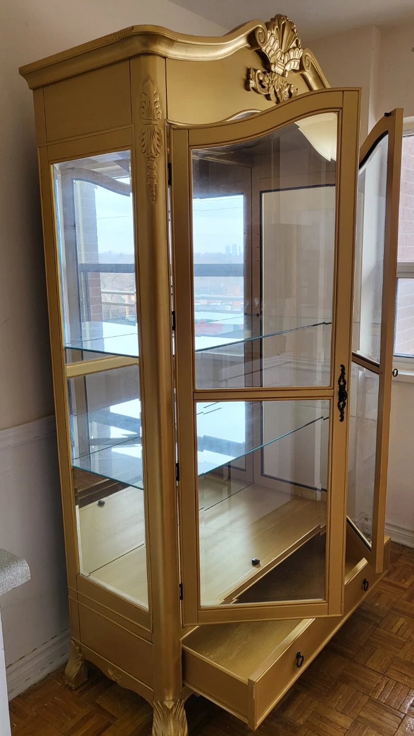 Gold Display Cabinet with Glass Doors and Drawer - photo 3