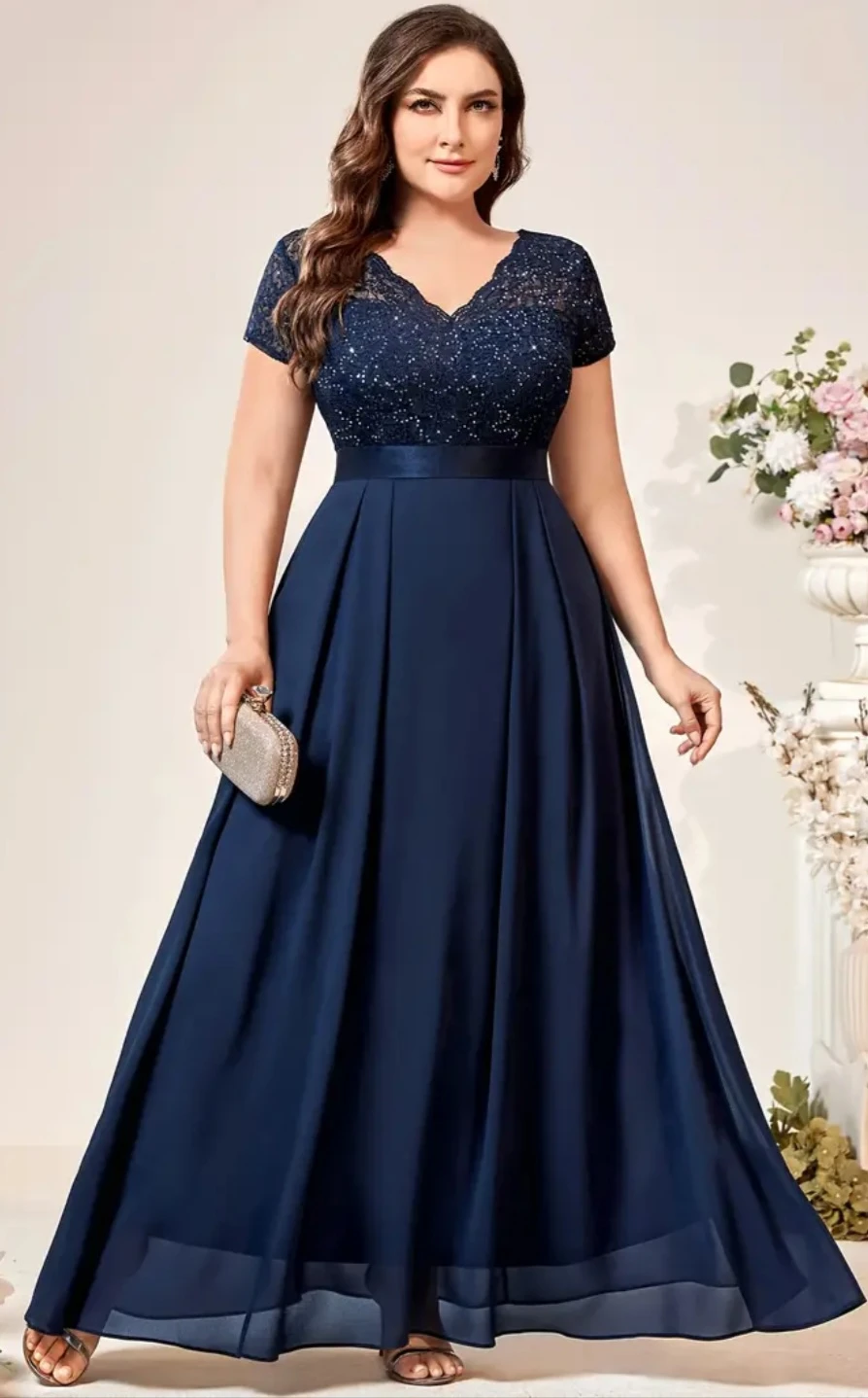 Plus size Dress - Blue Embellished Gown