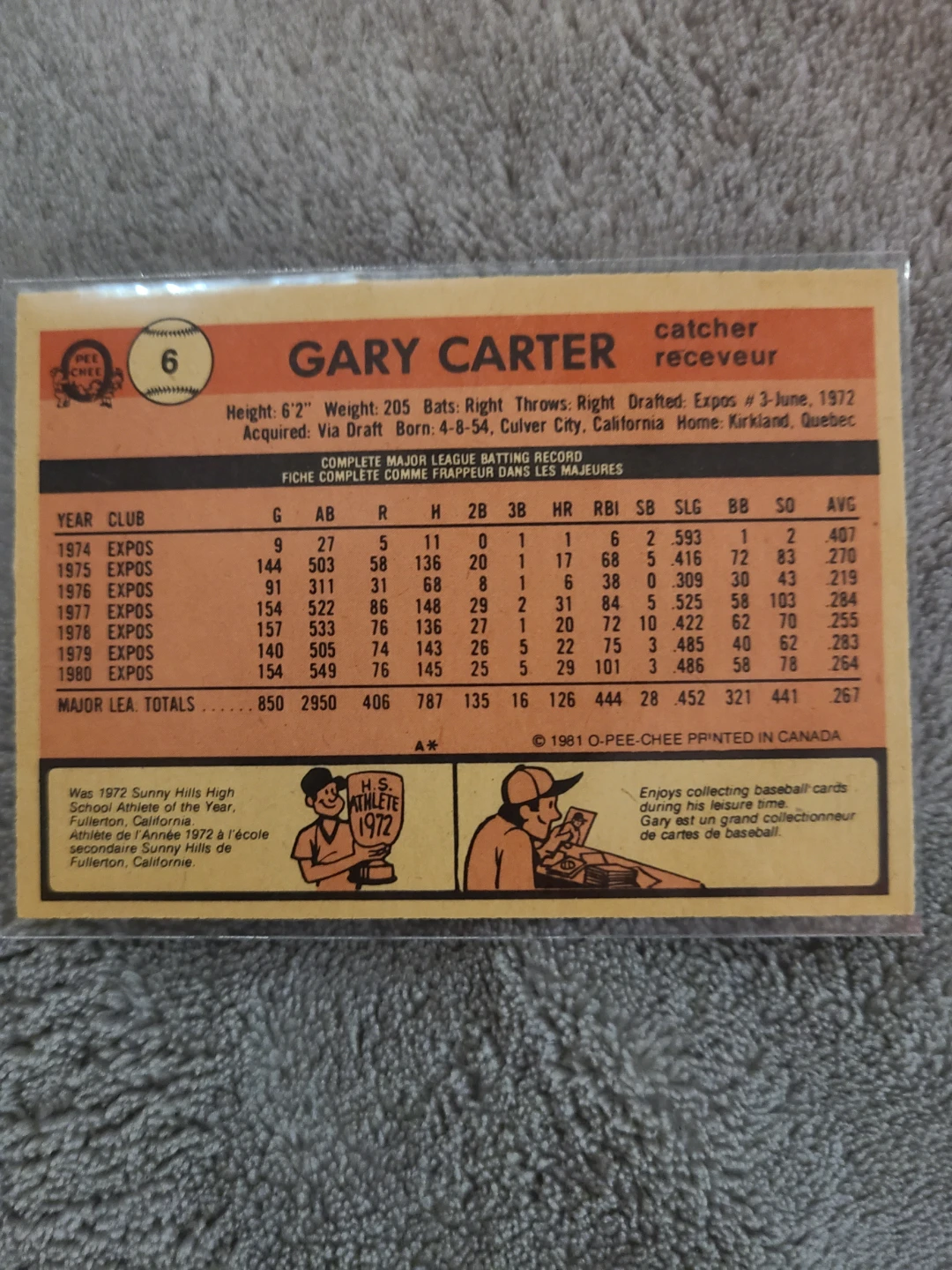 1981 O-Pee-Chee Gary Carter Baseball Card - photo 2