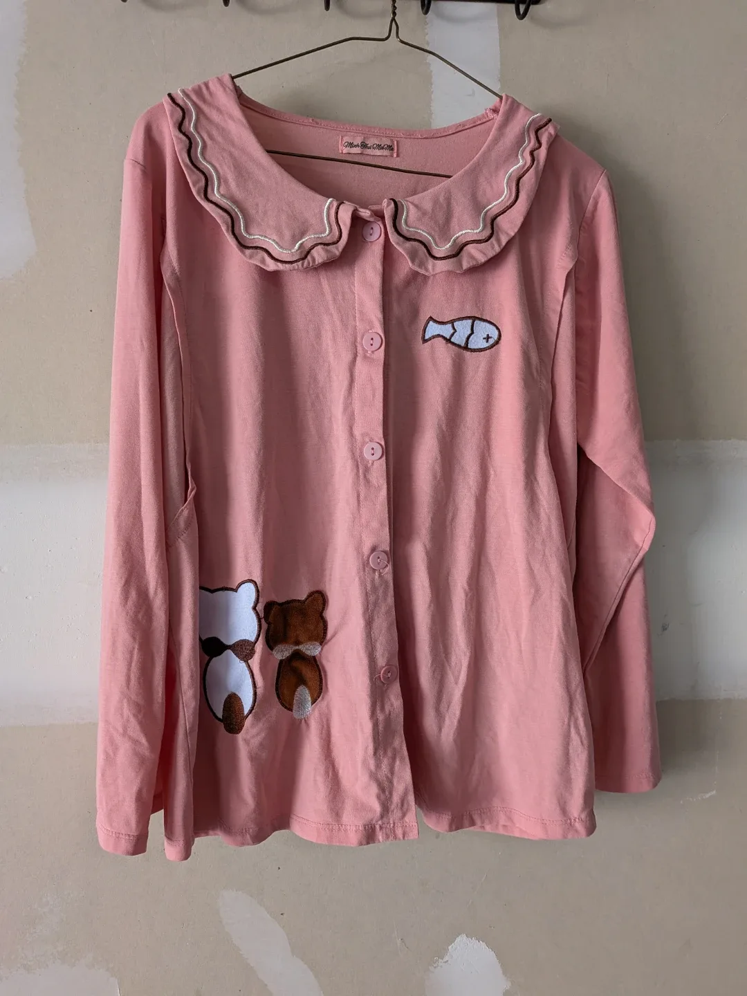 Pink Long Sleeve Top with Bear and Fish Appliqués