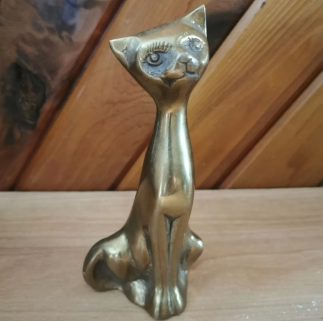 Vintage Solid Brass Cat Sculpture