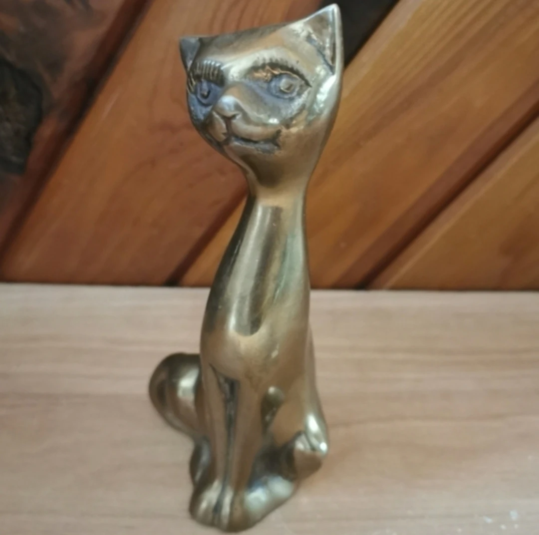 Vintage Solid Brass Cat Sculpture - photo 2