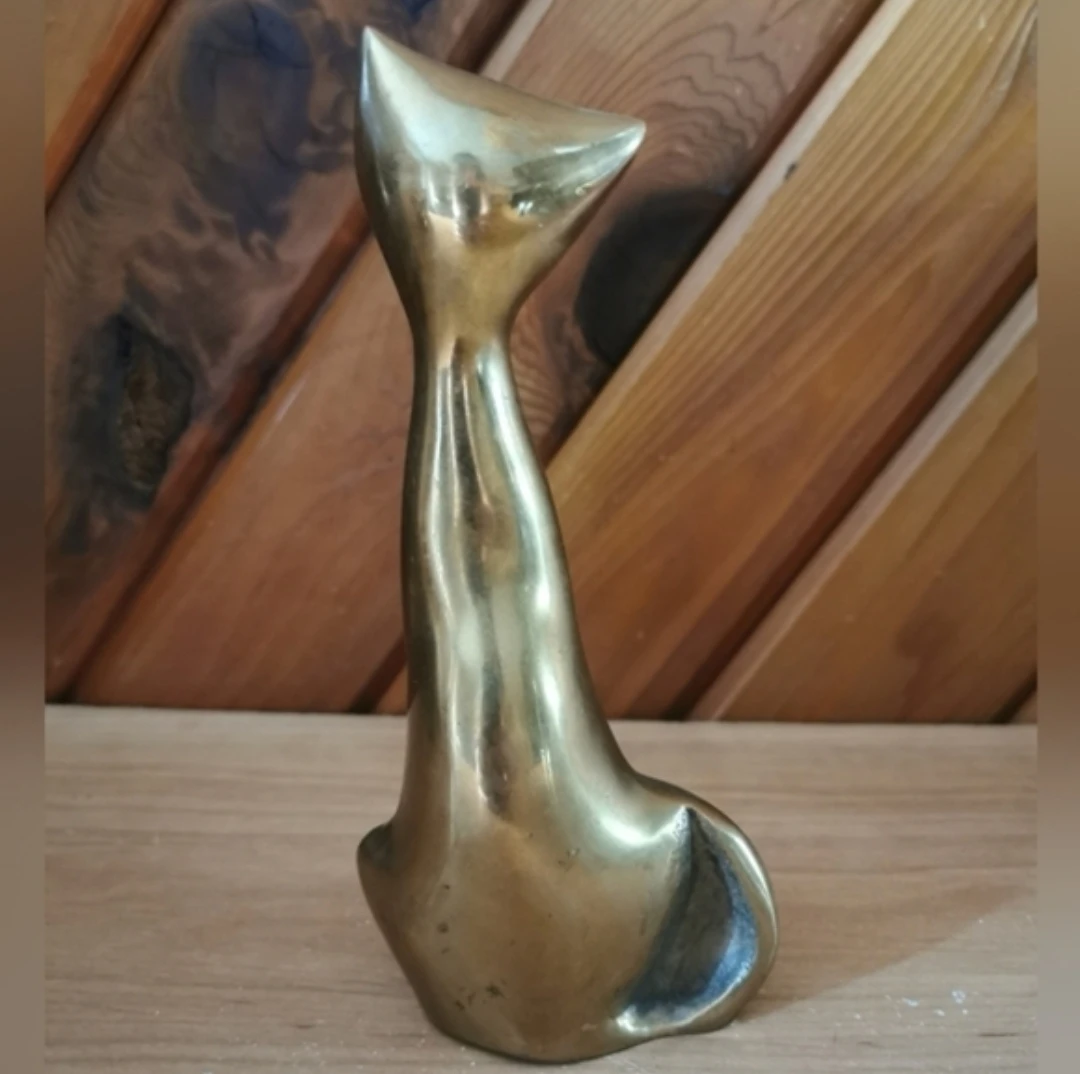 Vintage Solid Brass Cat Sculpture - photo 3