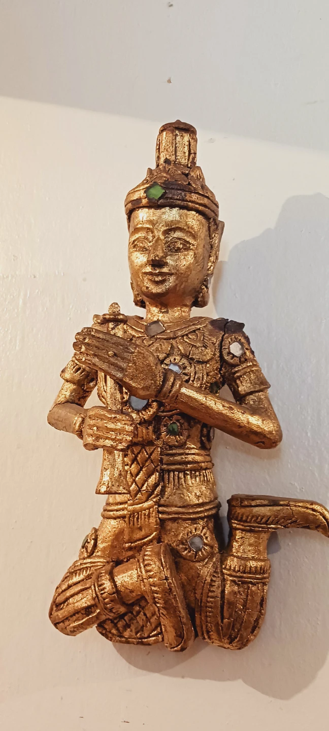 Asian Thai Angel Buddha Musician Carved Wood Wall Decor - photo 2