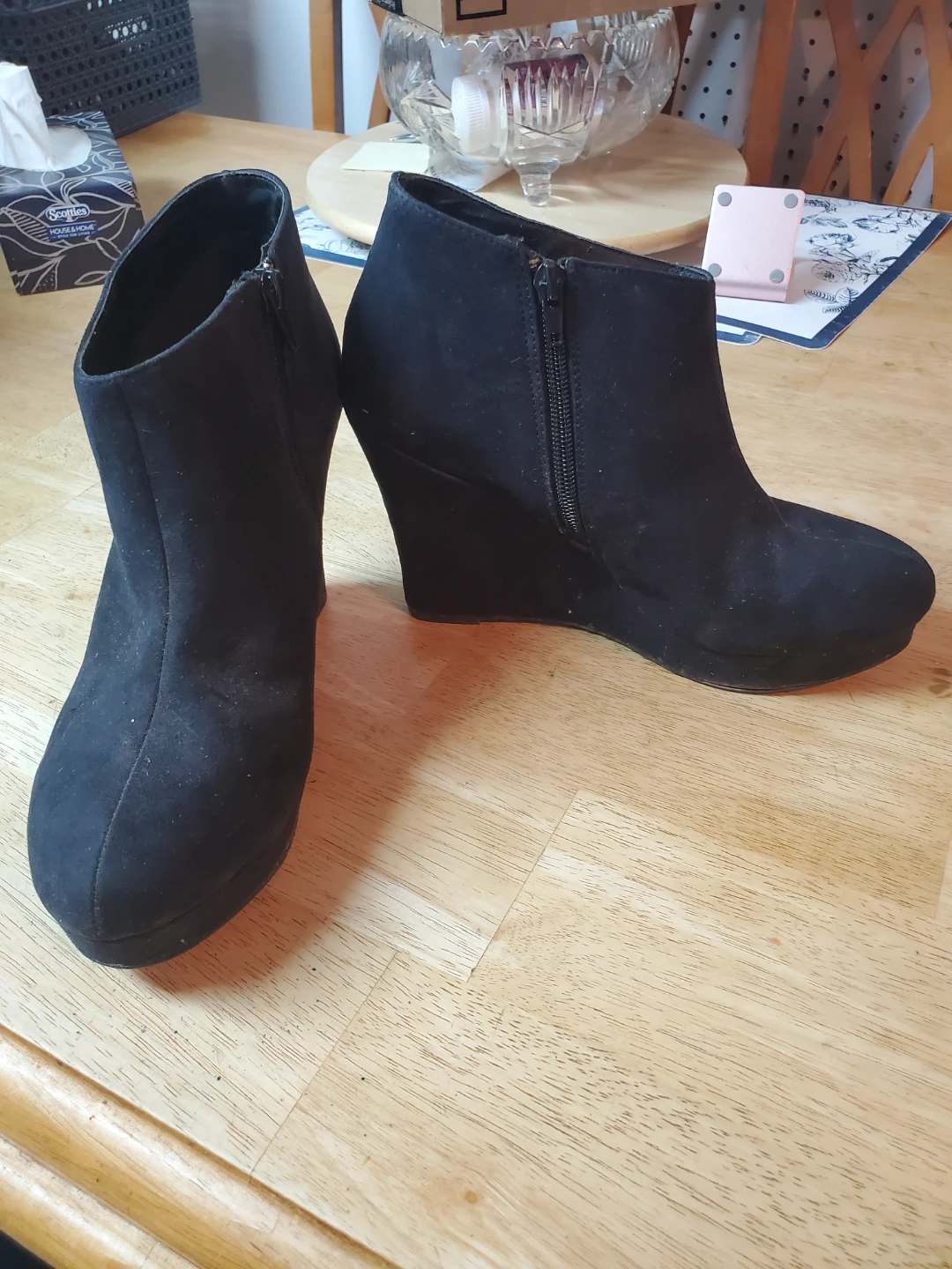 Black Wedge Ankle Boots - Size 9