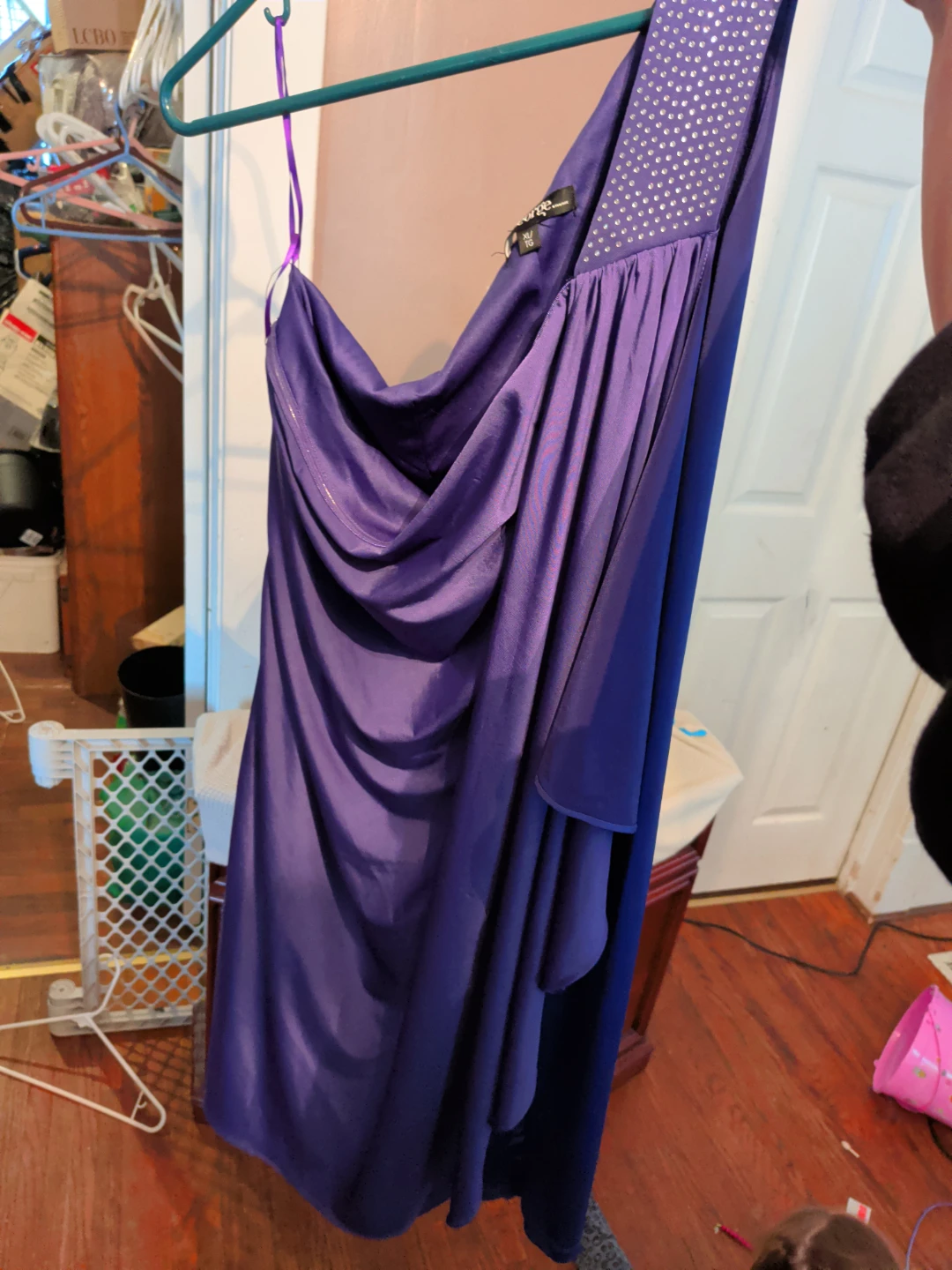 Purple One-Shoulder Embellished Dress
