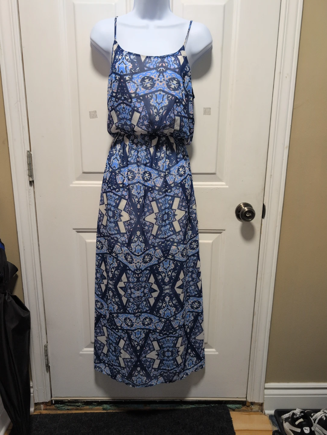 Pink Rose Blue Patterned Maxi Dress