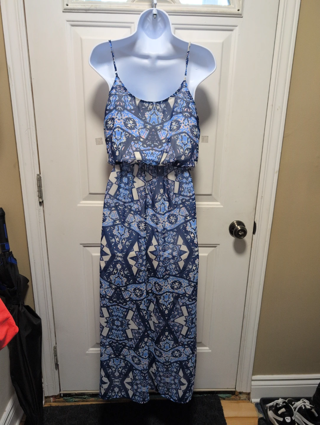 Pink Rose Blue Patterned Maxi Dress - photo 3