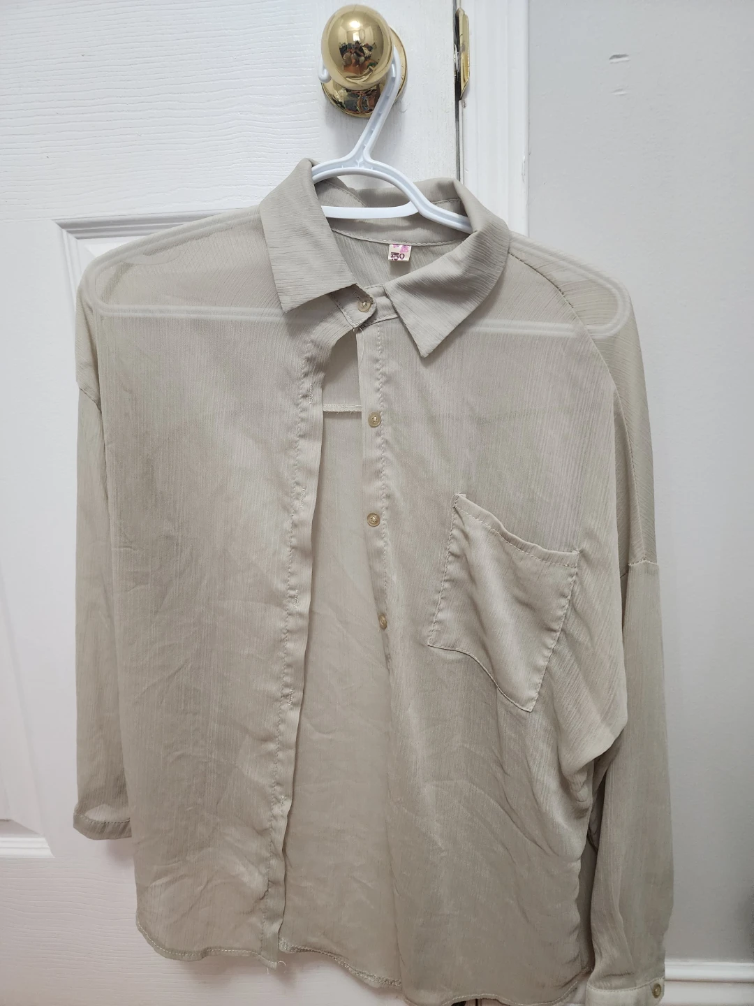 Sheer Beige Oversized Button-Down – Minimalist Chic