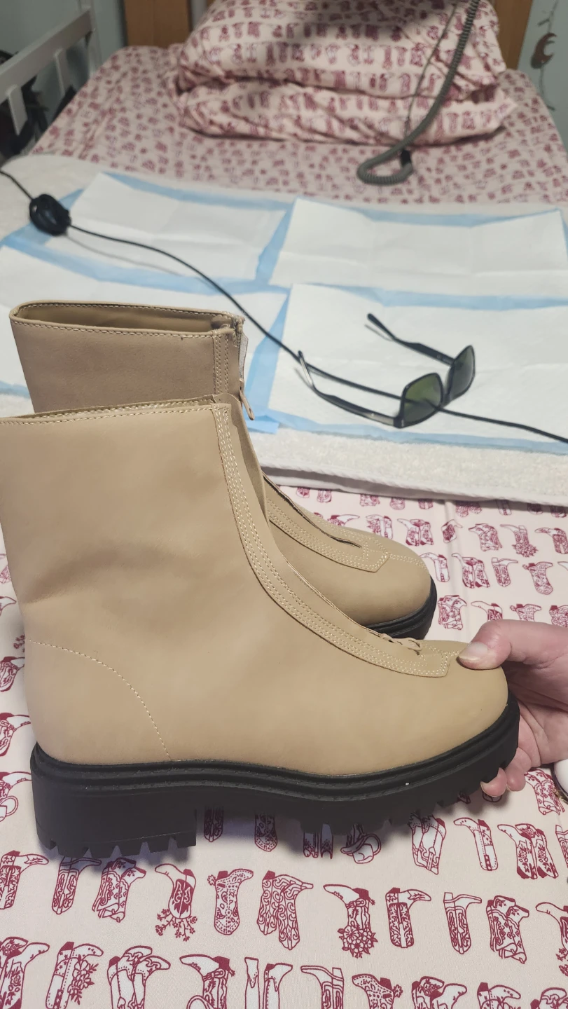 Beige Faux Suede Zip-Up Boots - Size 8 - photo 2