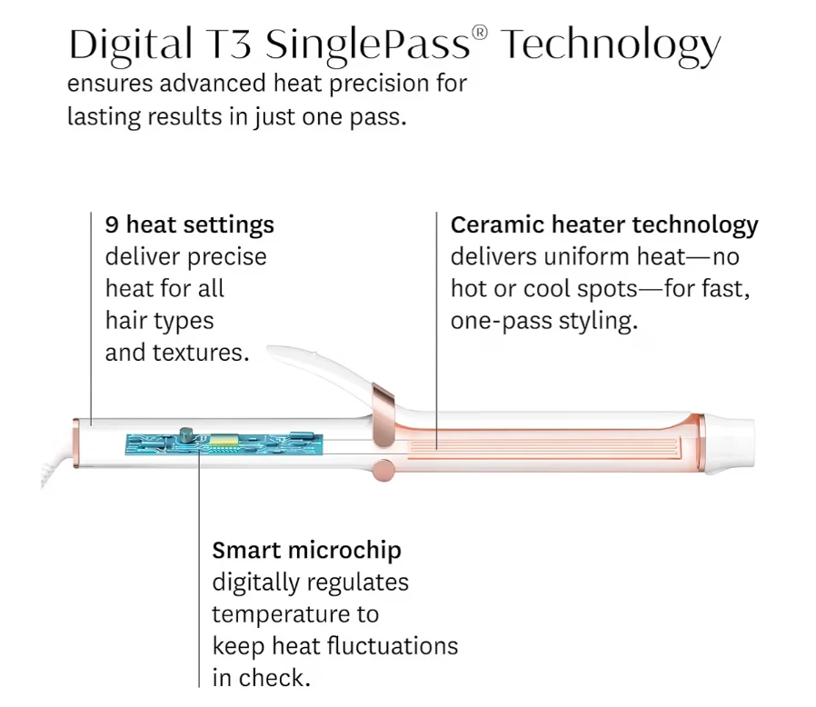 T3 Singlepass Curl X 1 1/4" Curling Iron - Rose Gold - photo 5