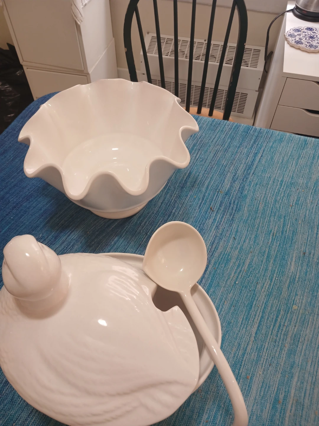 White Ceramic Duck Tureen with Ladle and Serving Bowl - photo 2