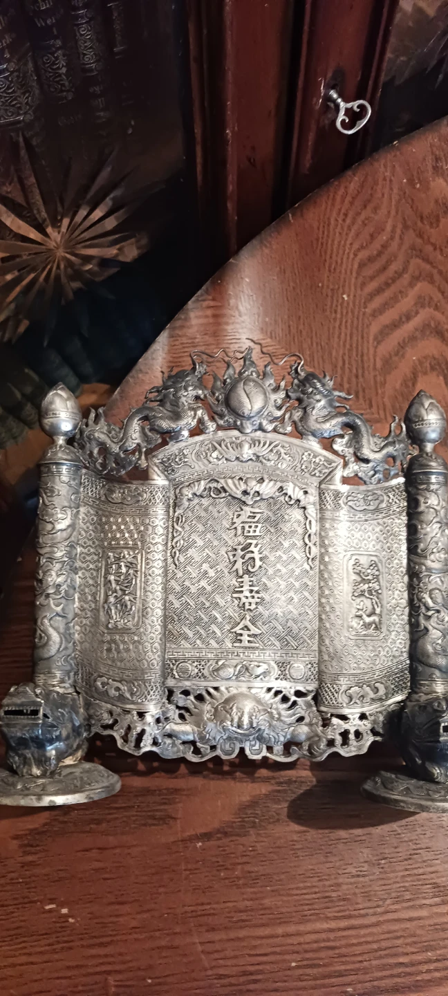 Antique Asian Carved Silver Dragon Temple Decor - photo 5