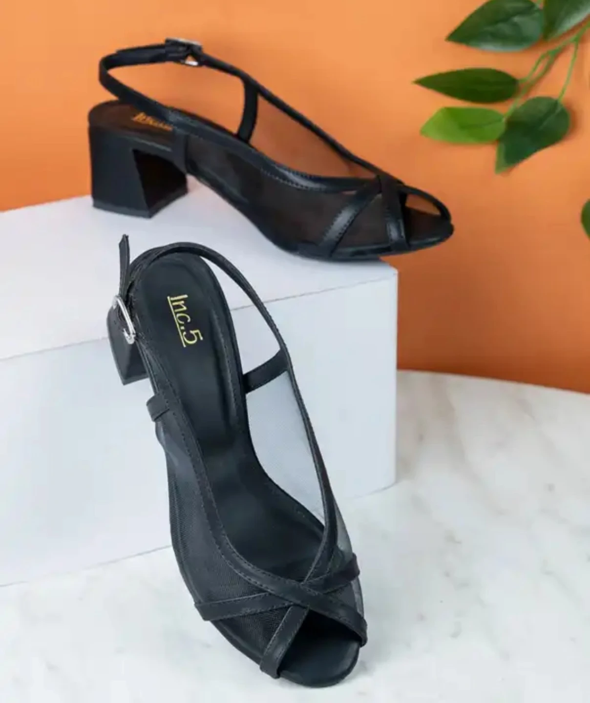 Black Mesh peep toe heels