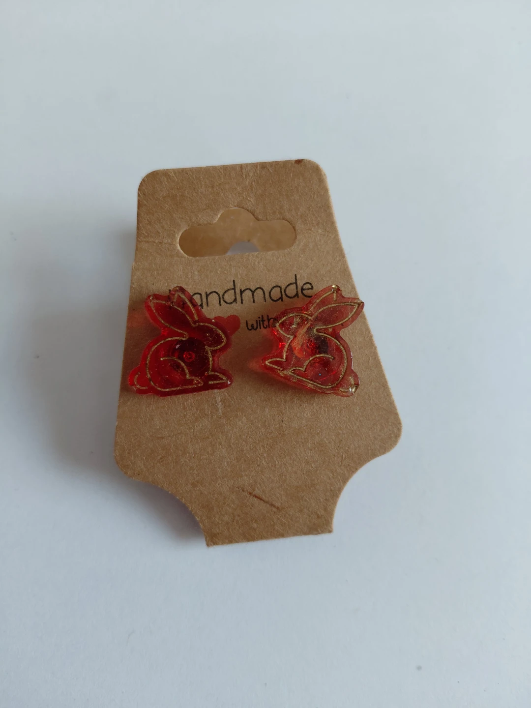 Red Bunny Earrings with Gold Detail
