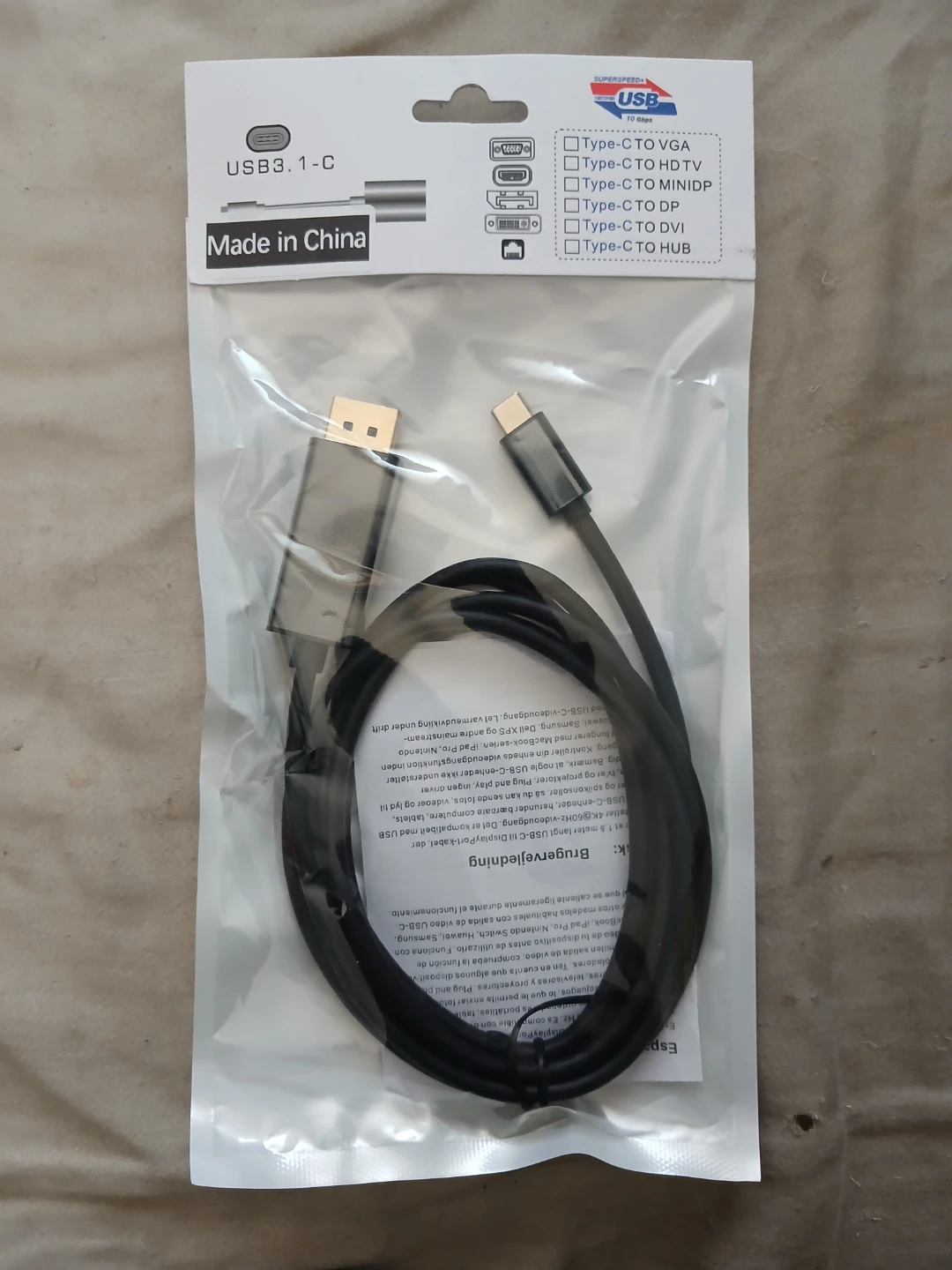 USB 3.1 Type-C to Display Port Cable
