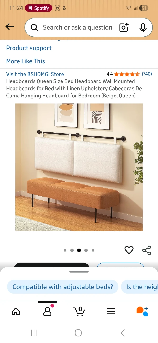 Beige Linen Upholstery Hanging Headboard - photo 2