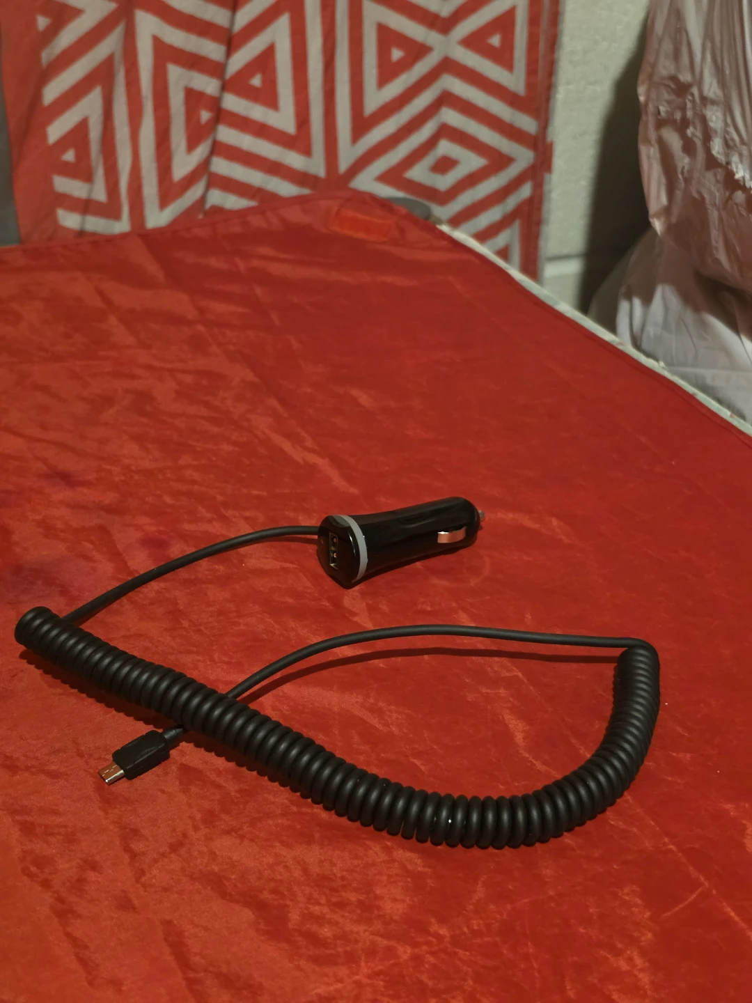 Black Coiled Car Charger with USB-A Port